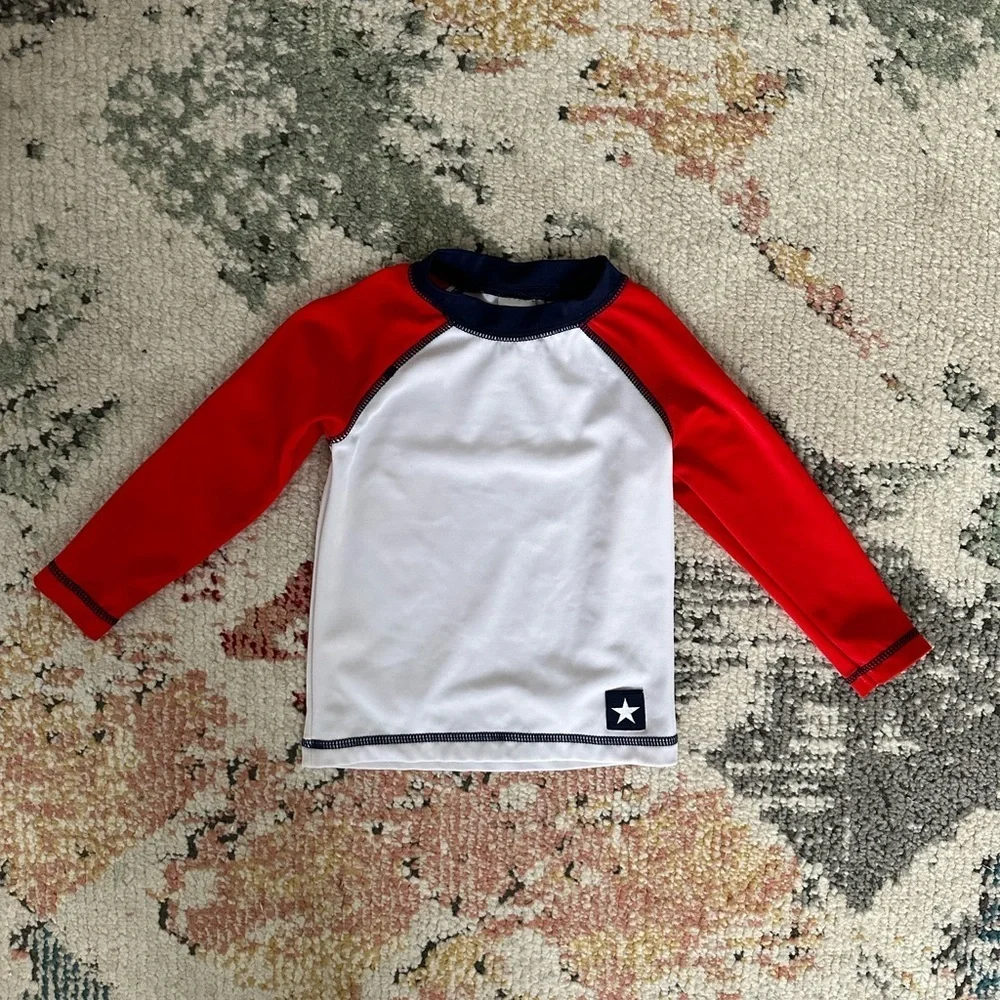 Gymboree Long Sleeve Swim Rash guard Red White Blue 12-18 Months baby Boy Shirt